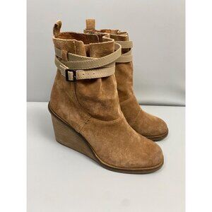 Kelsi Dagger Brooklyn Brown Leather Wedge Ankle Boots Womens sz 9 Suede Strappy